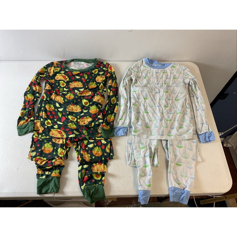 Lot of 2 Little Sleepies Poppy Kids Two Piece Pajamas Bamboo 5/6 Boats Food